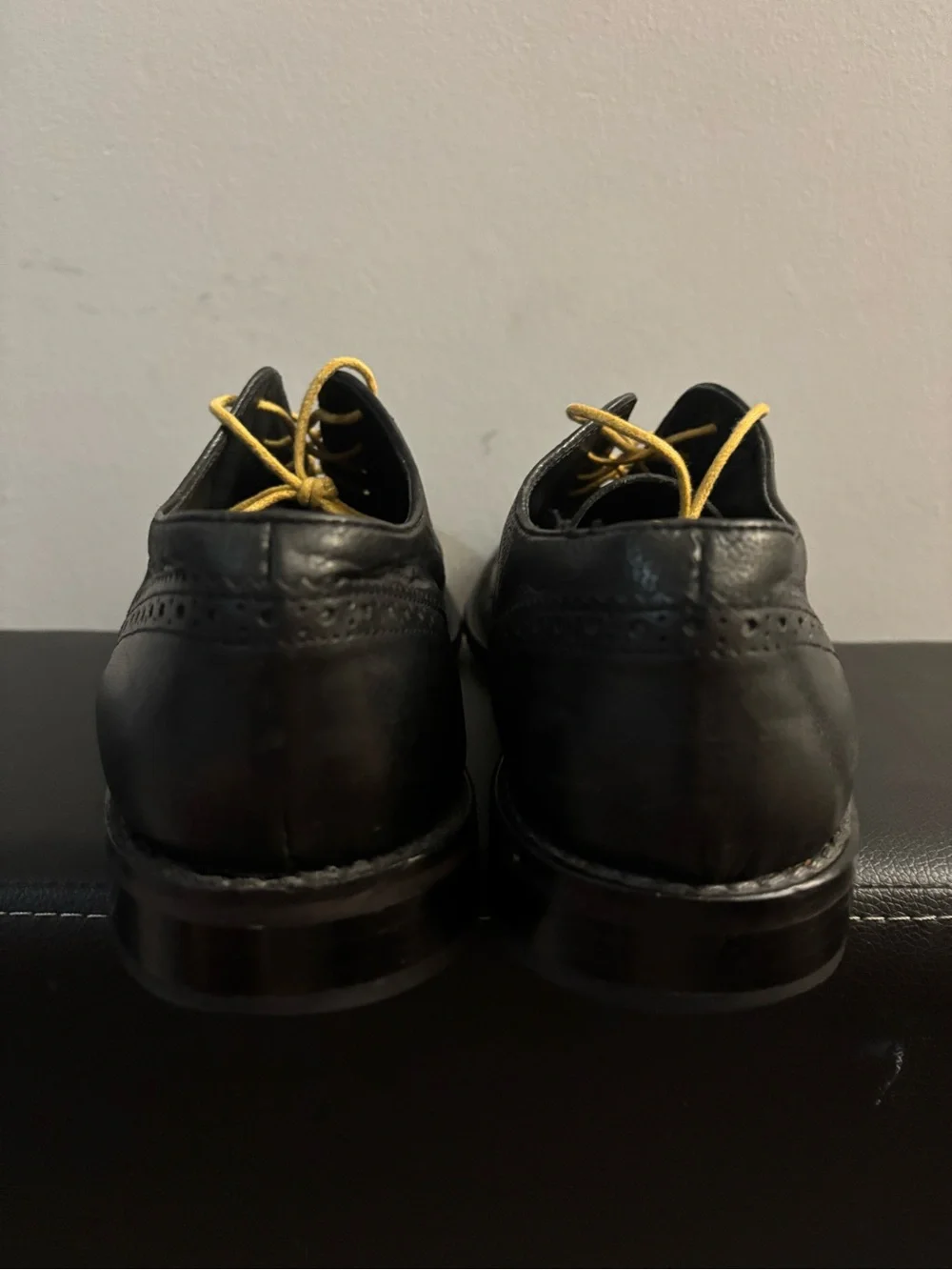 Kenneth Cole Black Leather Oxfords with Yellow Laces